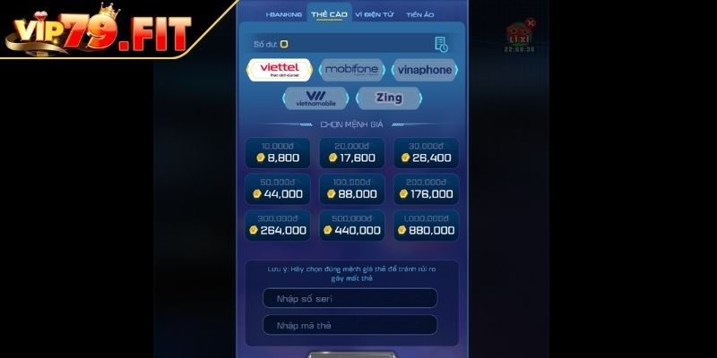 Nạp Tiền VIP79 - Giải Pháp Giao Dịch An Toàn Và Tiện Lợi 3 Thẻ card điện thoại
