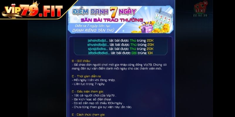 Khuyến Mãi VIP79 - Cơ Hội Vàng Cho Hội Viên Săn Thưởng Lớn 3 Nhận thưởng 50.000 VNĐ khi đăng nhập hằng ngày